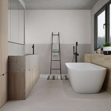 Ba&ntilde;o Materia Beige con Gris