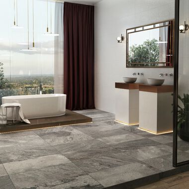 Ba&ntilde;o Emboss Blanco con Gris