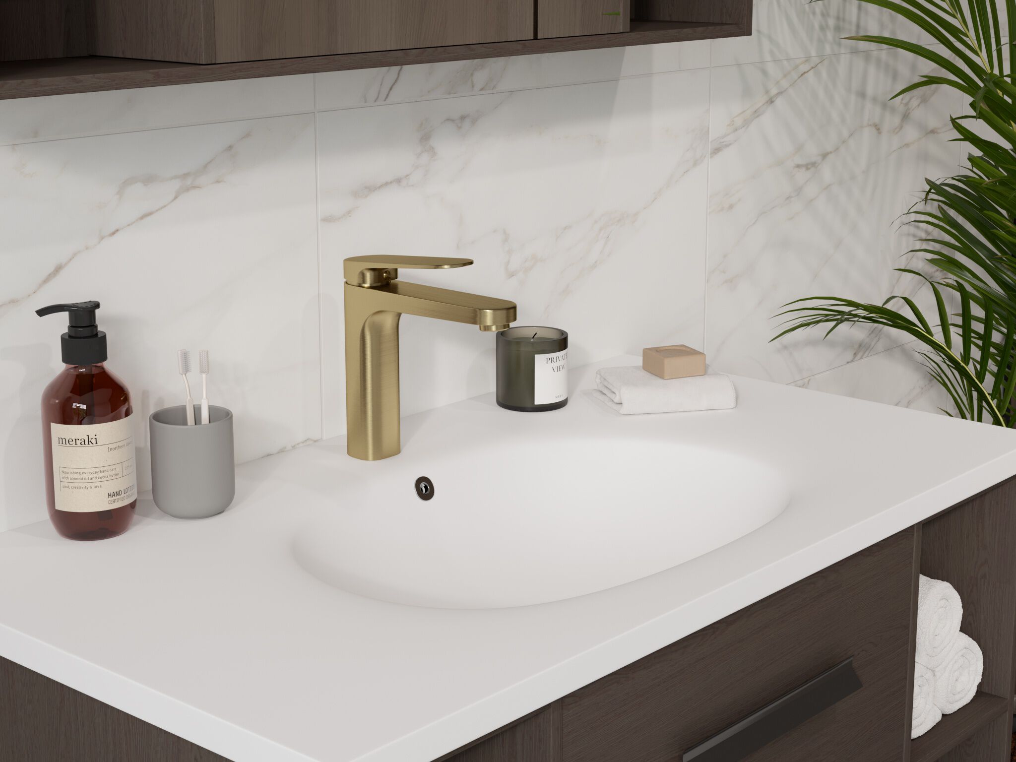 Llave Monomando Baja Para Lavabo L&iacute;nea Praga En Dorado Satinado,,hi-res image number null