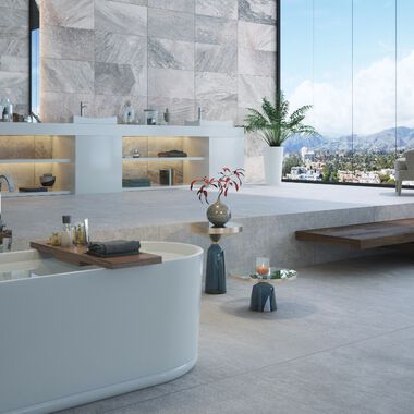 Ba&ntilde;o Boulevard Blanco con Gris