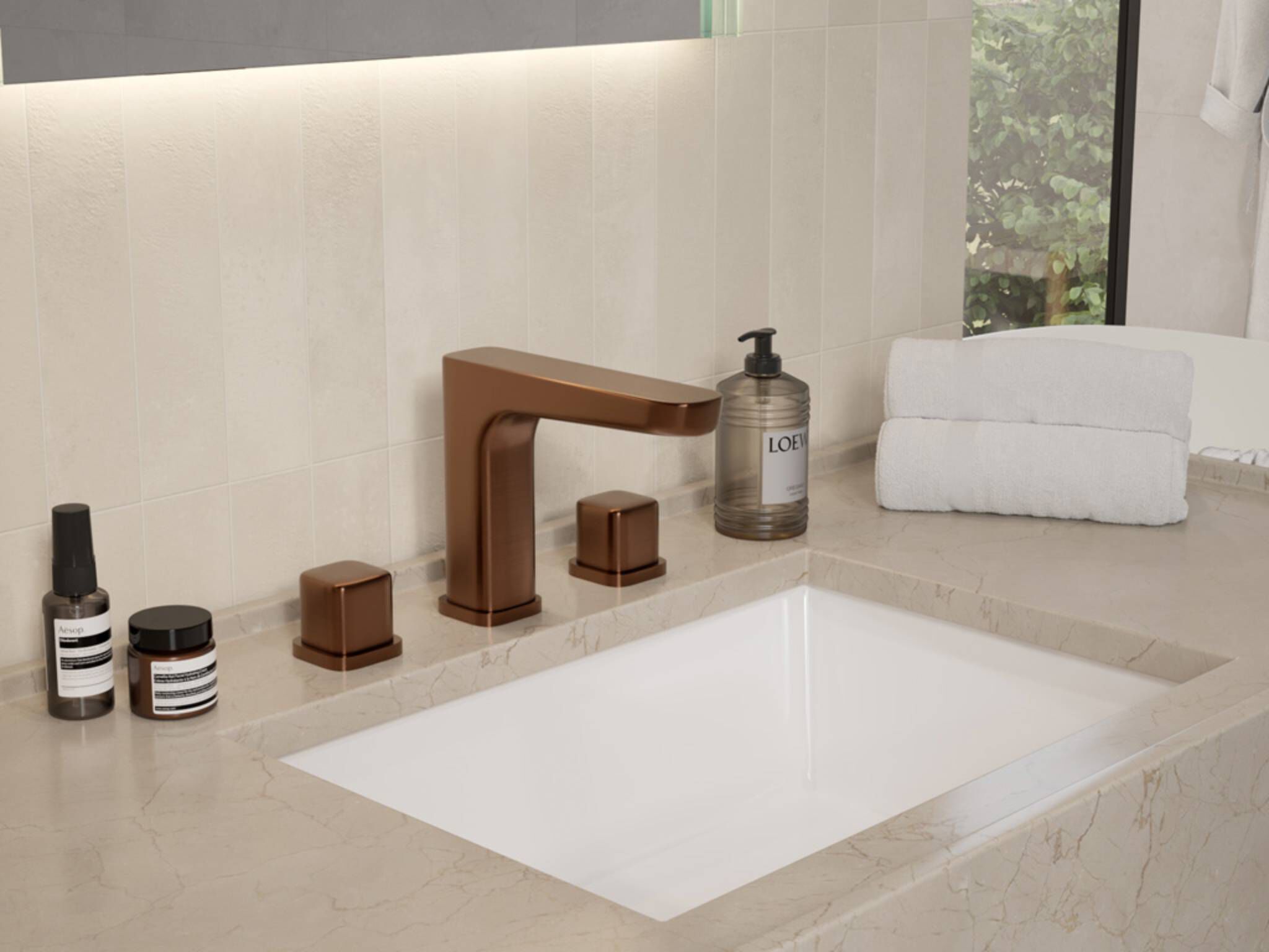 Llave duomando para lavabo l&iacute;nea Duna en bronce,,hi-res image number null