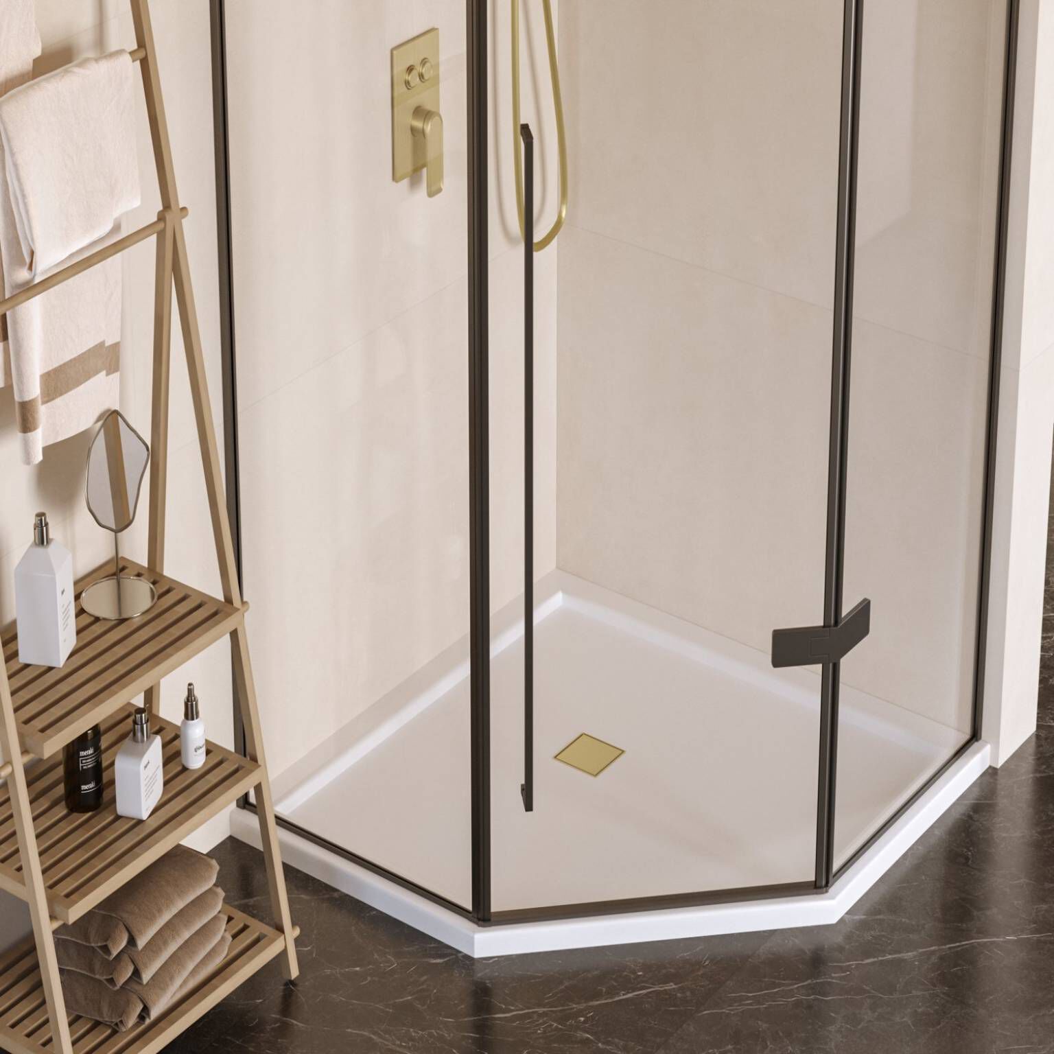 Coladera universal cuadrada para inserto cer&aacute;mico 10 x 10 cm dorado satinado,,hi-res image number null