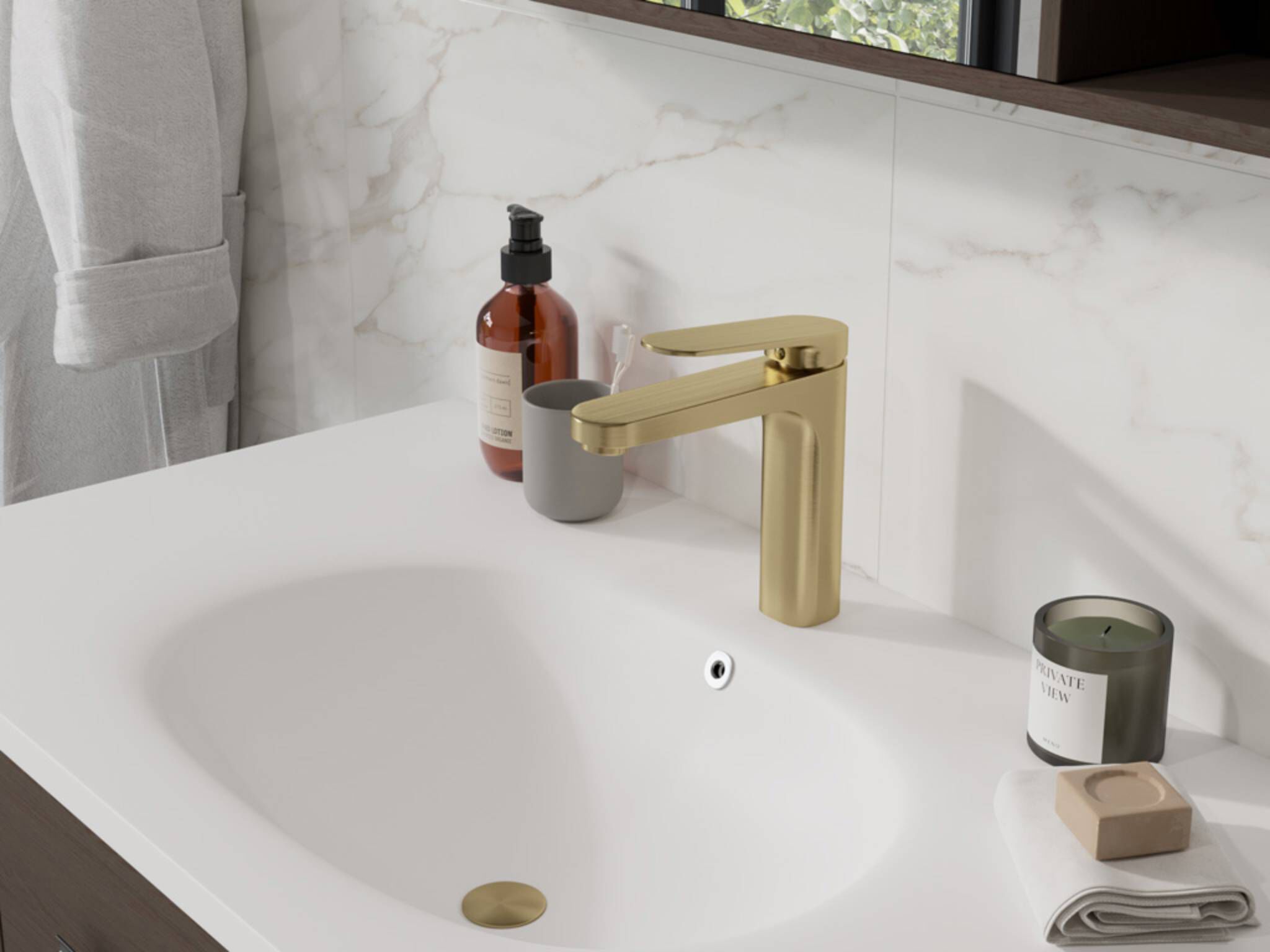 Llave monomando baja para lavabo l&iacute;nea Praga en dorado satinado,,hi-res image number null