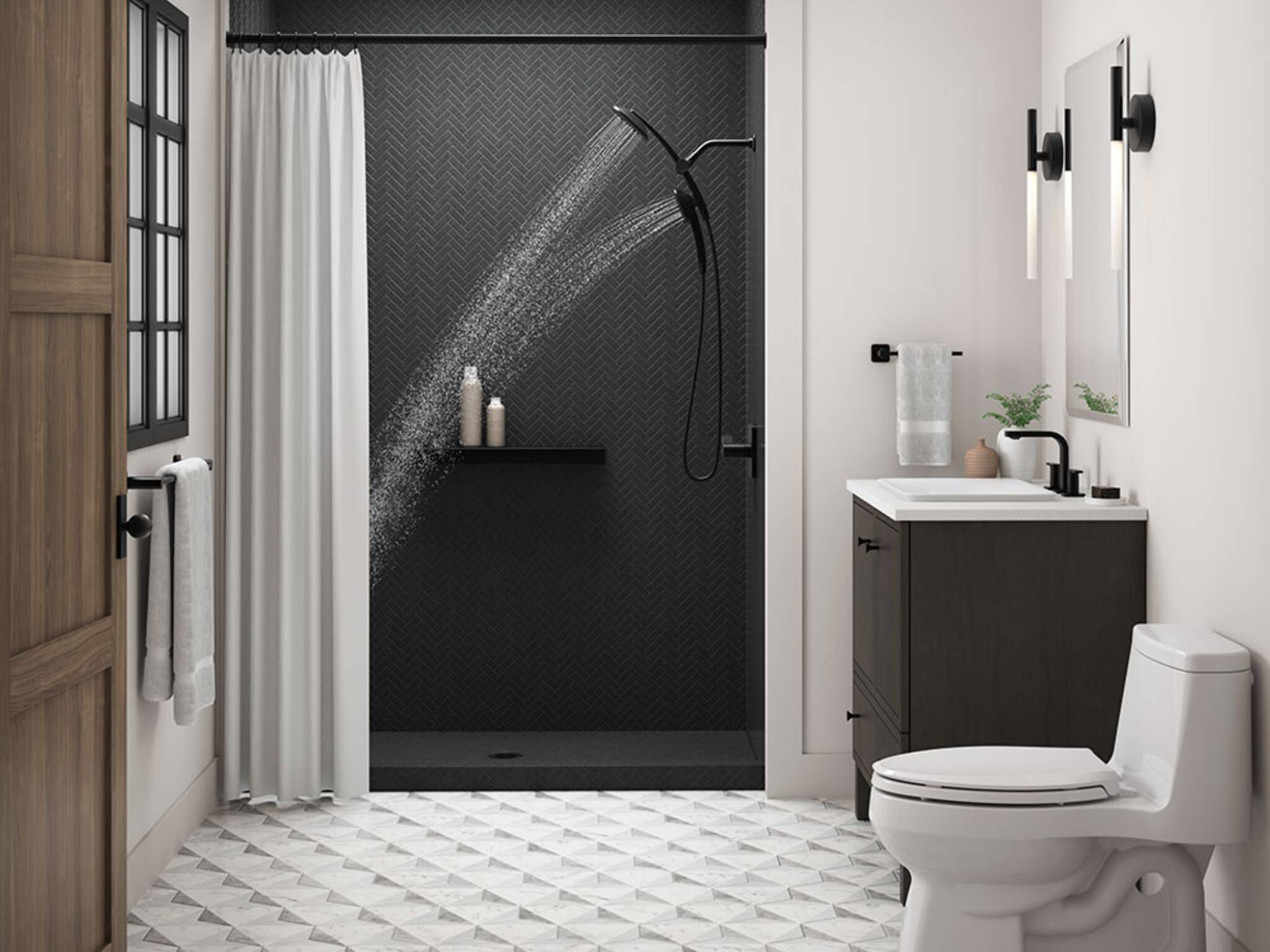 Llave duomando para lavabo l&iacute;nea Parallel en negro mate,,hi-res image number null