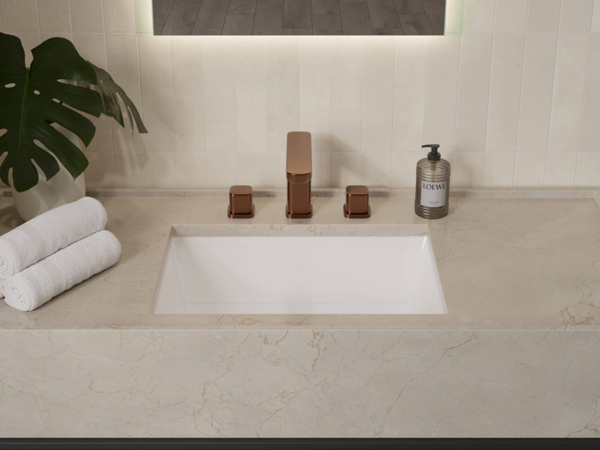 Llave duomando para lavabo l&iacute;nea Duna en bronce,,hi-res image number null