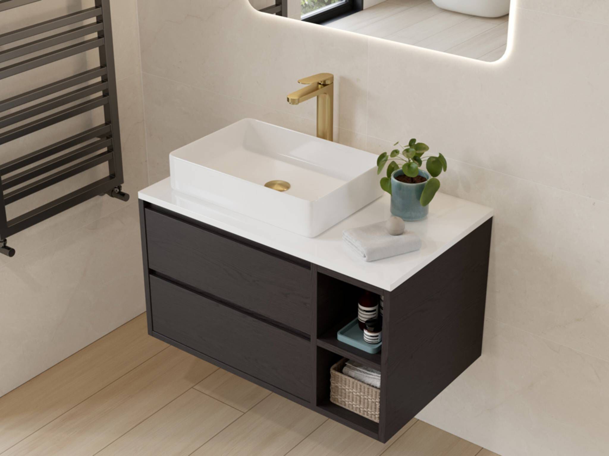 Llave monomando alta para lavabo l&iacute;nea Praga en dorado satinado,,hi-res image number null