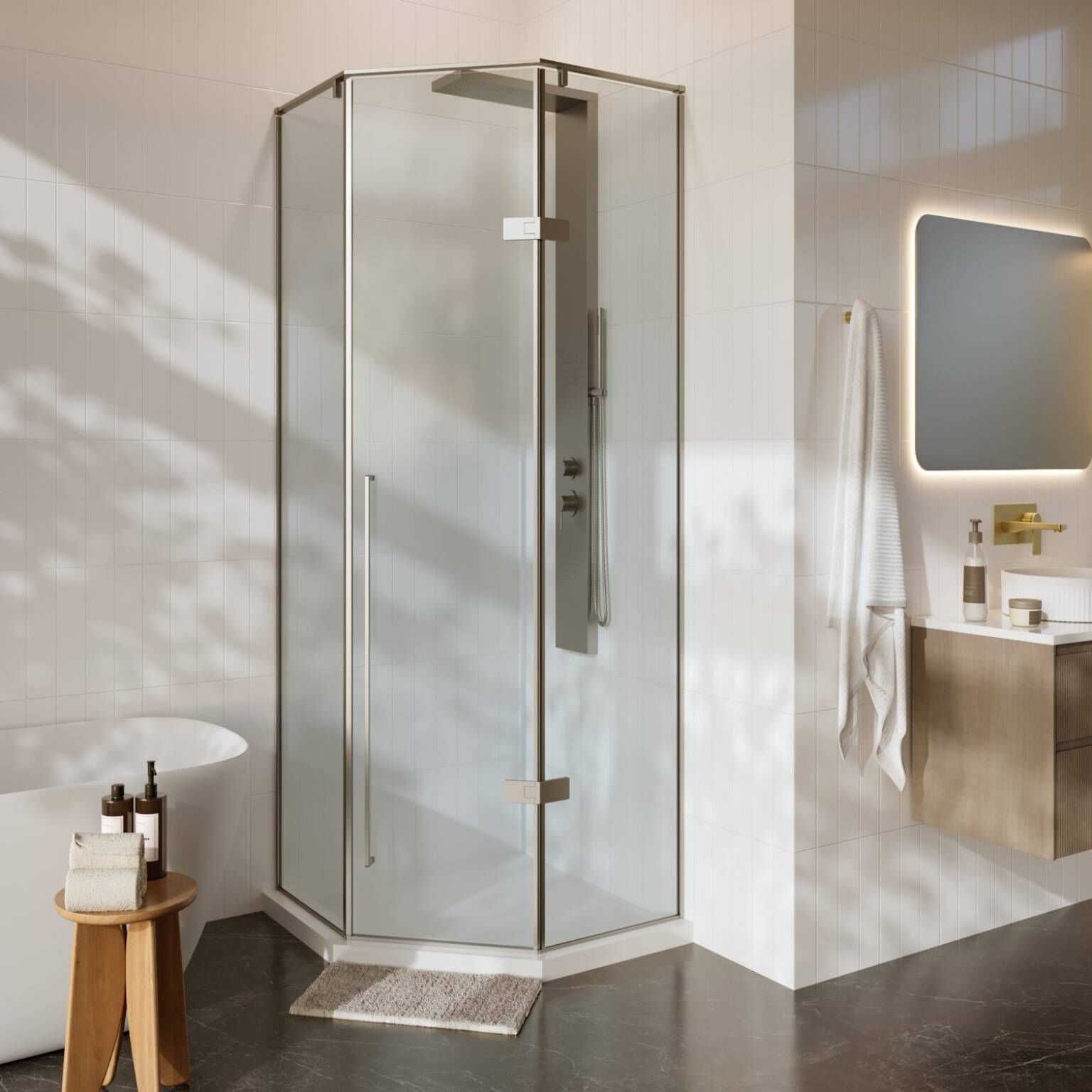 Torre regadera lyon pro de instalaci&oacute;n en muro niquel cepillado,,hi-res image number null