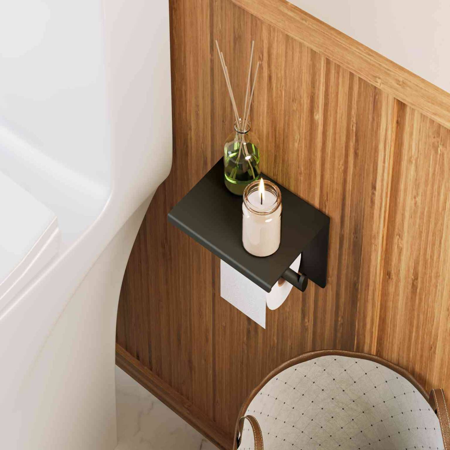 Porta papel con repisa para ba&ntilde;o l&iacute;nea Essen Round en negro mate,,hi-res image number null