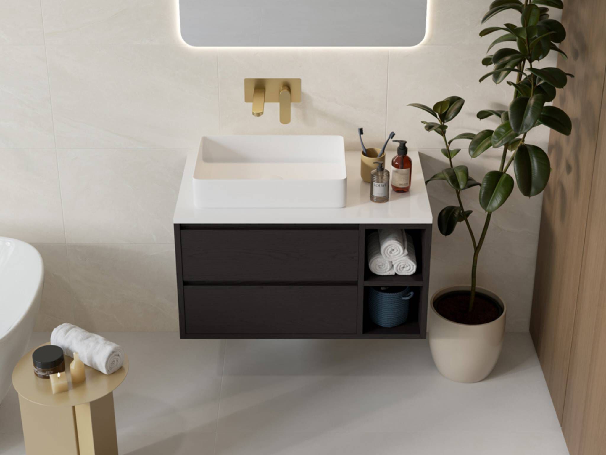 Llave de muro para lavabo l&iacute;nea Praga en dorado satinado,,hi-res image number null