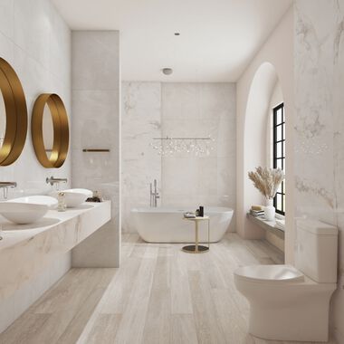 Ba&ntilde;o Samsara Beige con Blanco