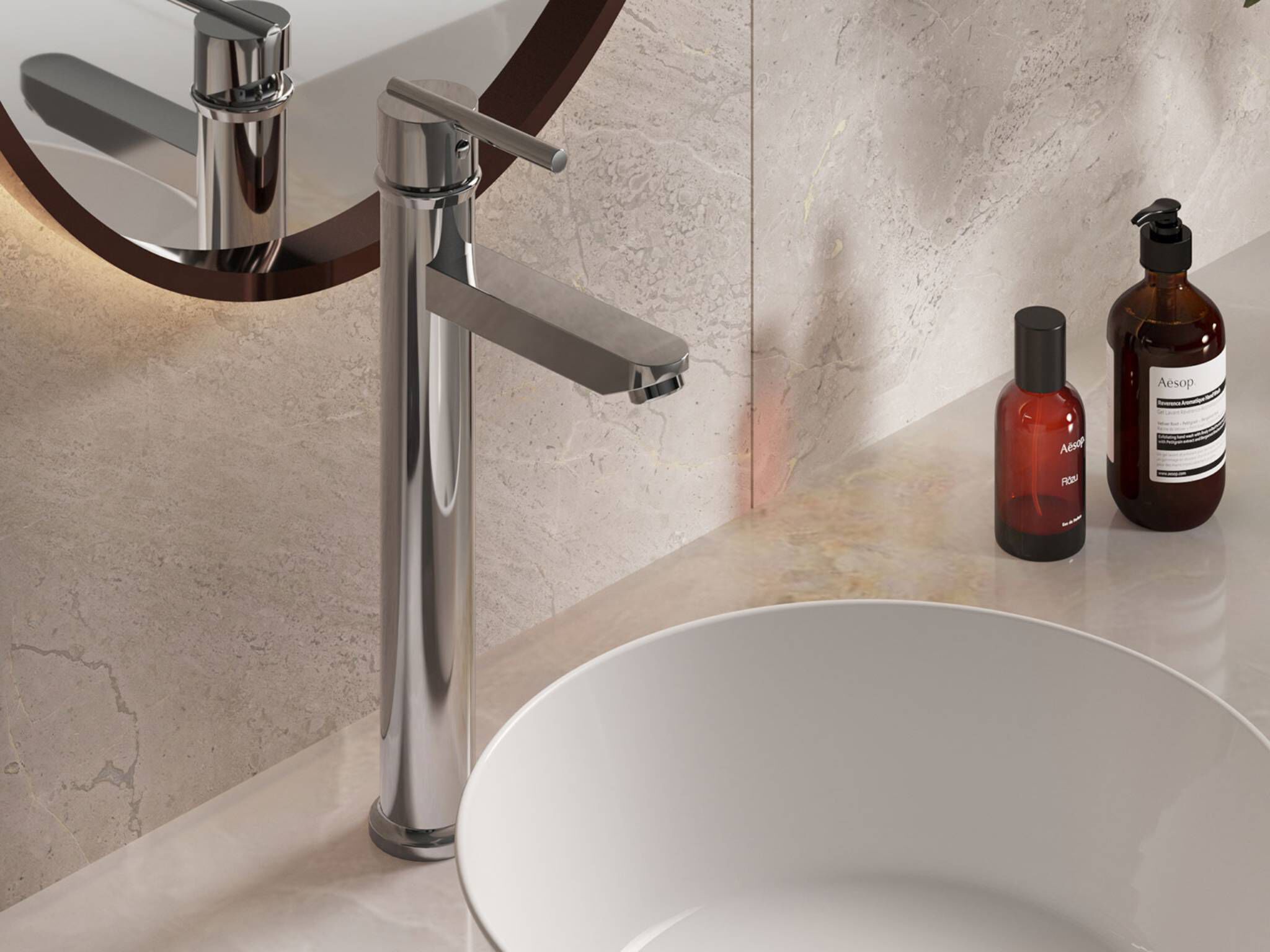 Llave monomando alta para lavabo l&iacute;nea Oslo&reg; en cromo pulido,,hi-res image number null