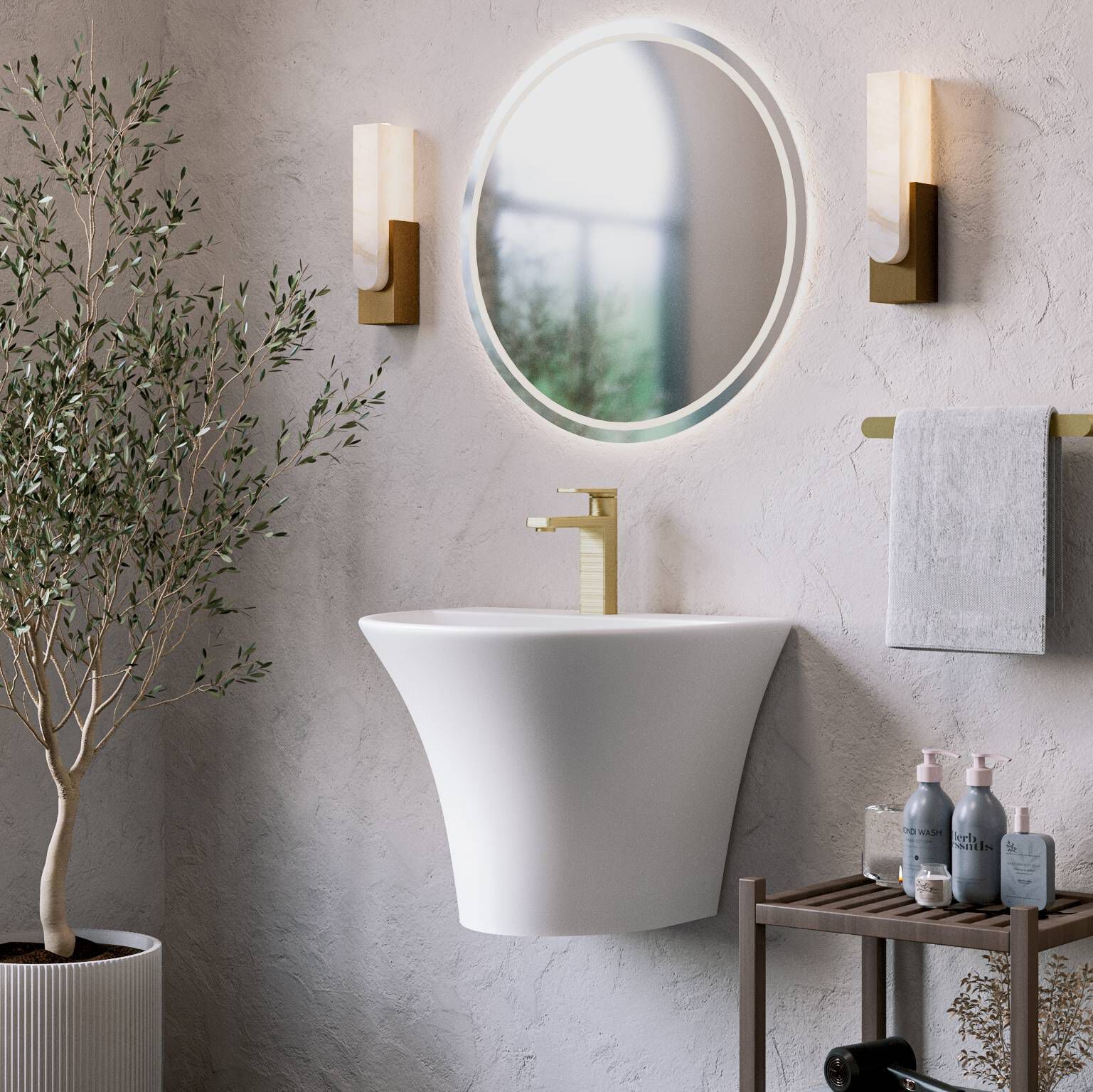 Llave monomando baja para lavabo l&iacute;nea Meissen en dorado satinado,,hi-res image number null