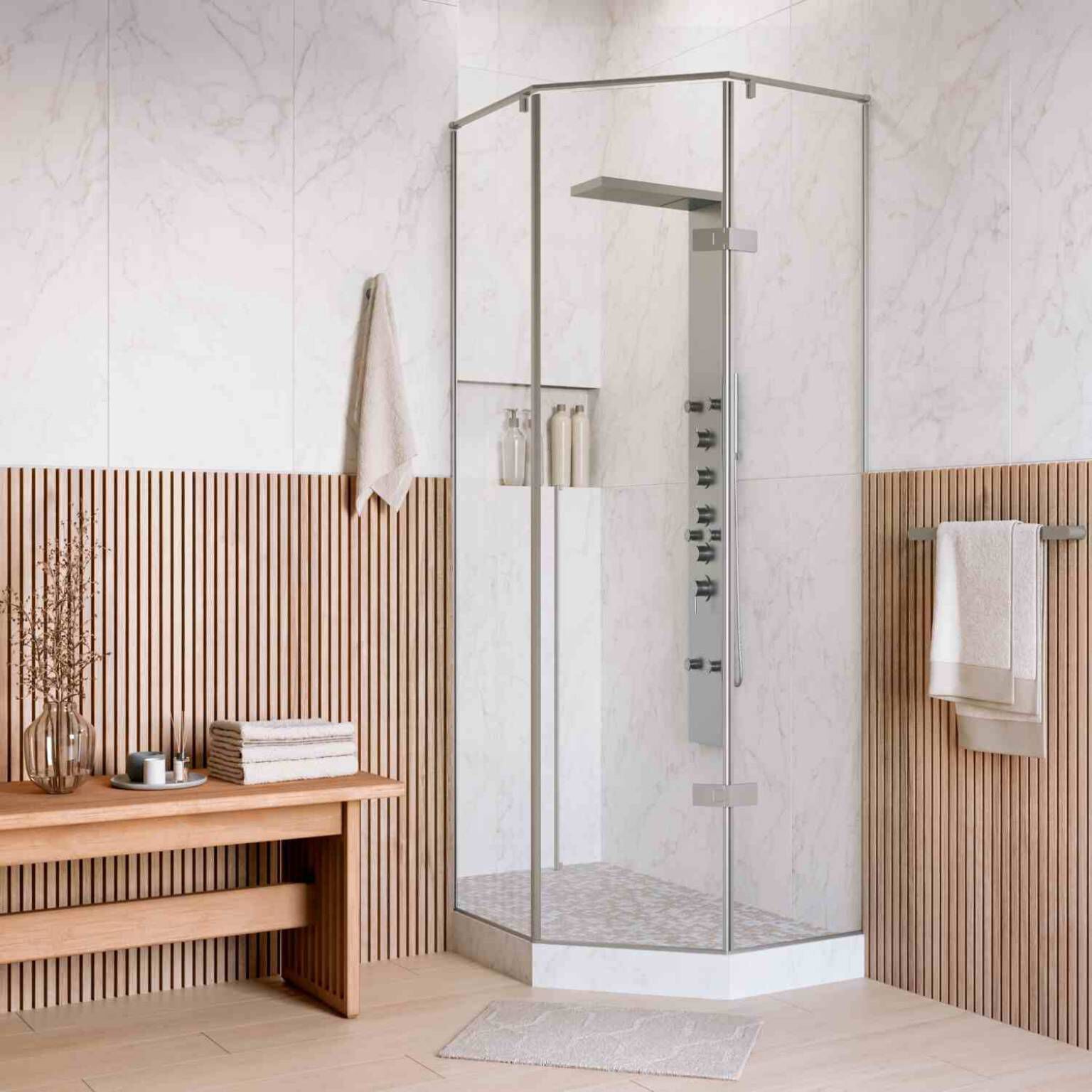 Torre regadera niza pro de instalaci&oacute;n en muro niquel cepillado,,hi-res image number null