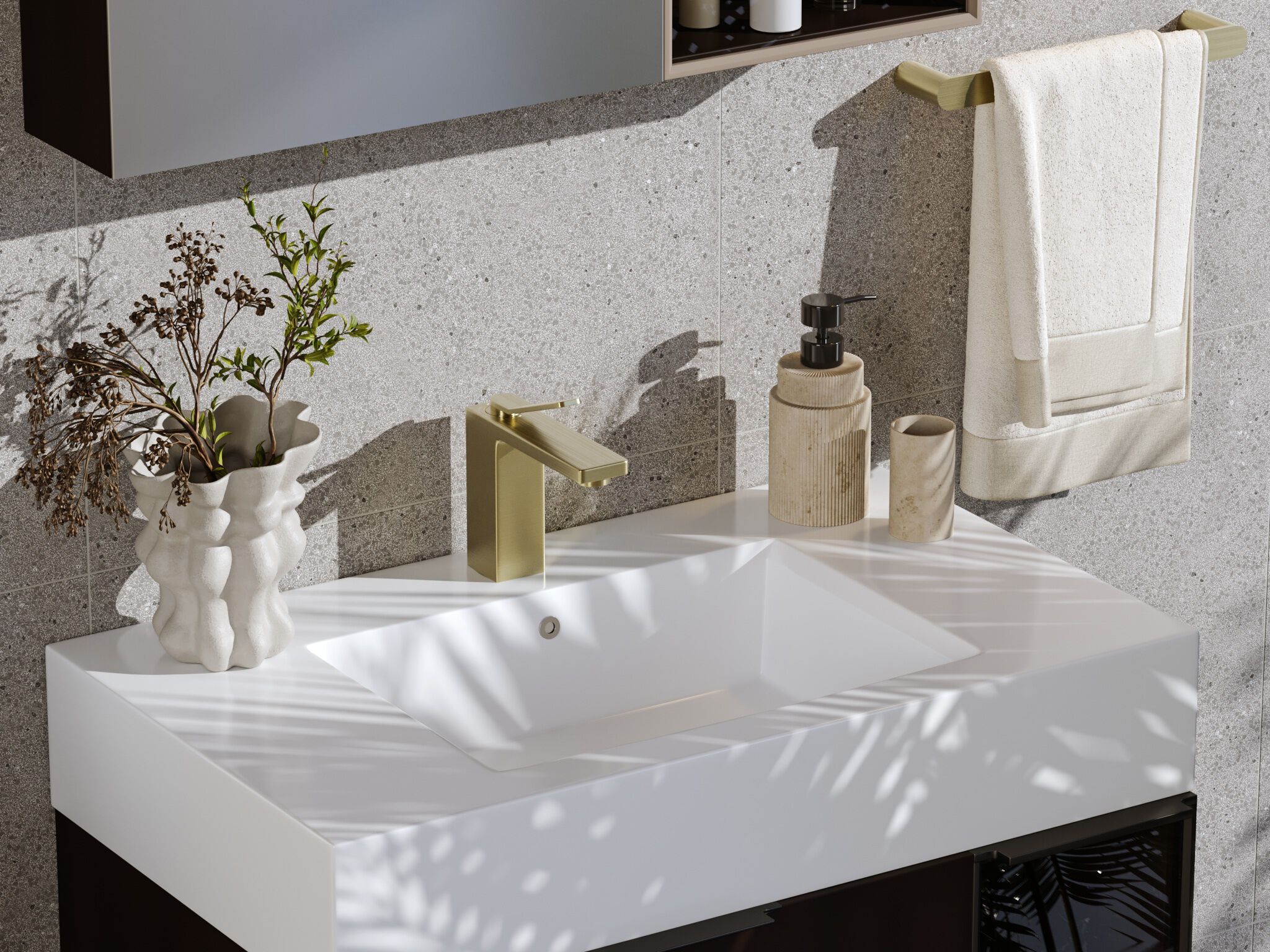 Llave monomando alta para lavabo l&iacute;nea Siena en dorado satinado,,hi-res image number null