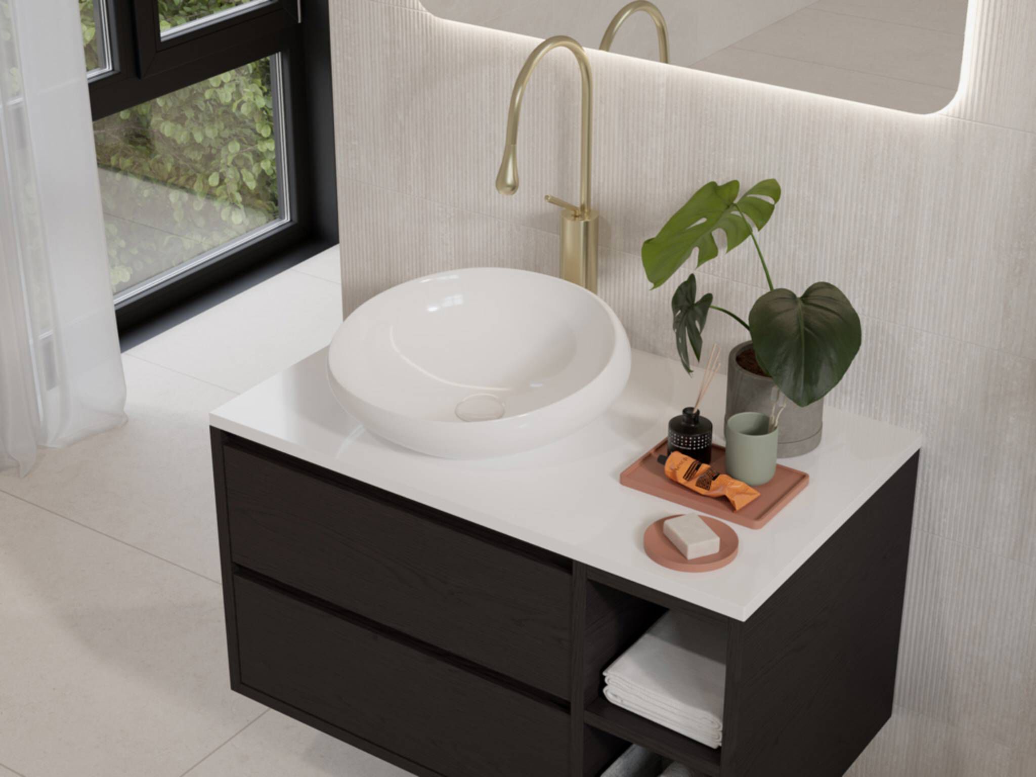 Llave monomando alta para lavabo línea Meissen Pro en dorado satinado,,hi-res image number null