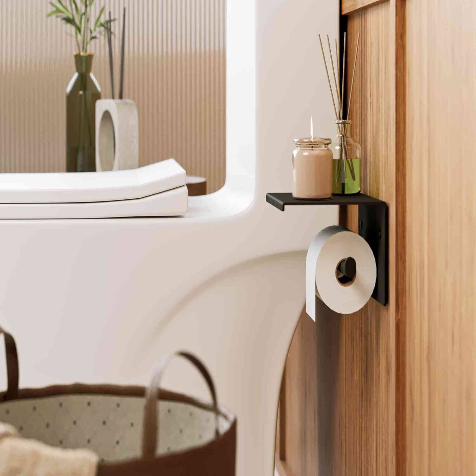 Porta papel con repisa para ba&ntilde;o l&iacute;nea Essen Round en negro mate,,hi-res image number null
