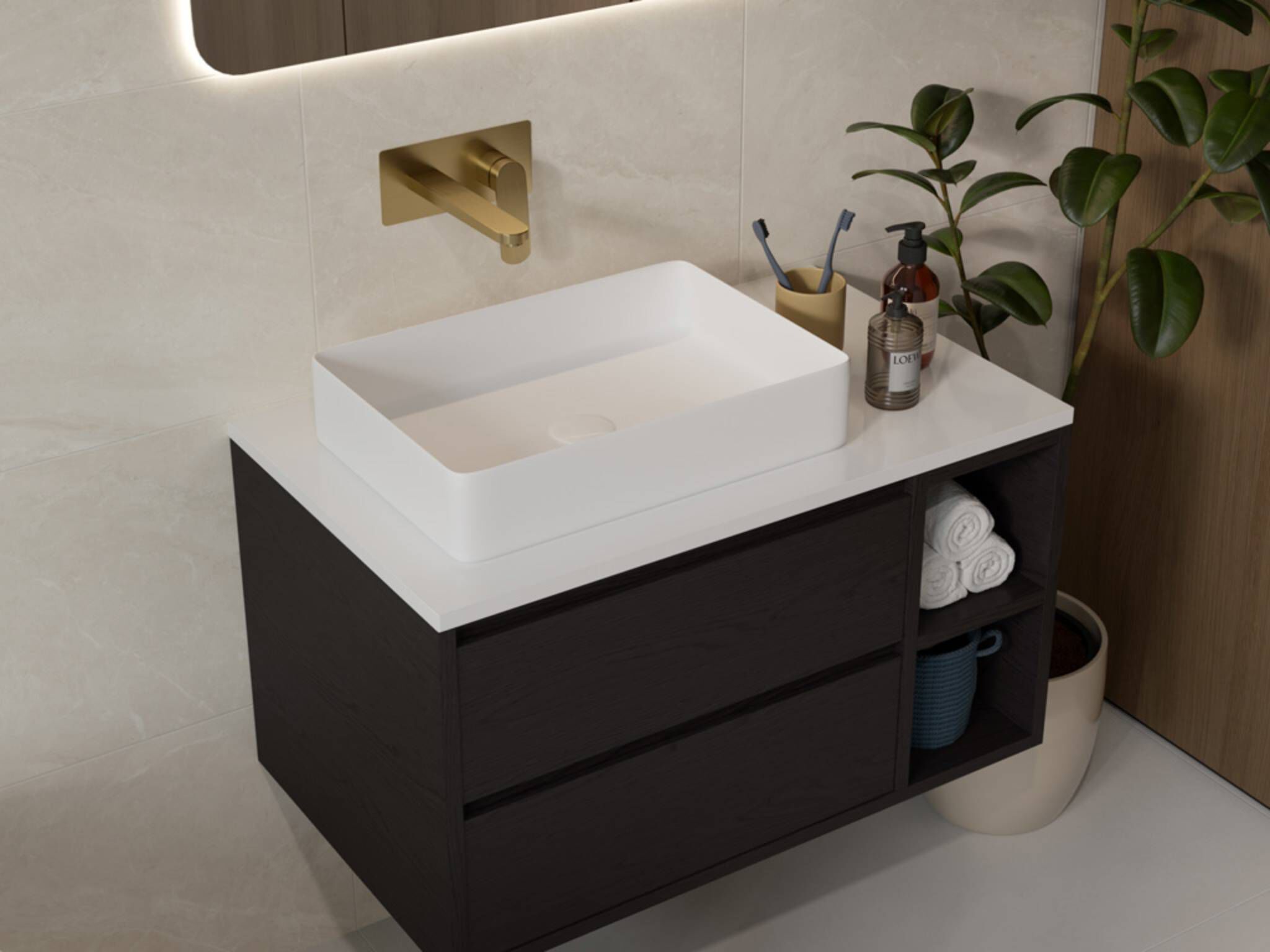 Llave de muro para lavabo l&iacute;nea Praga en dorado satinado,,hi-res image number null