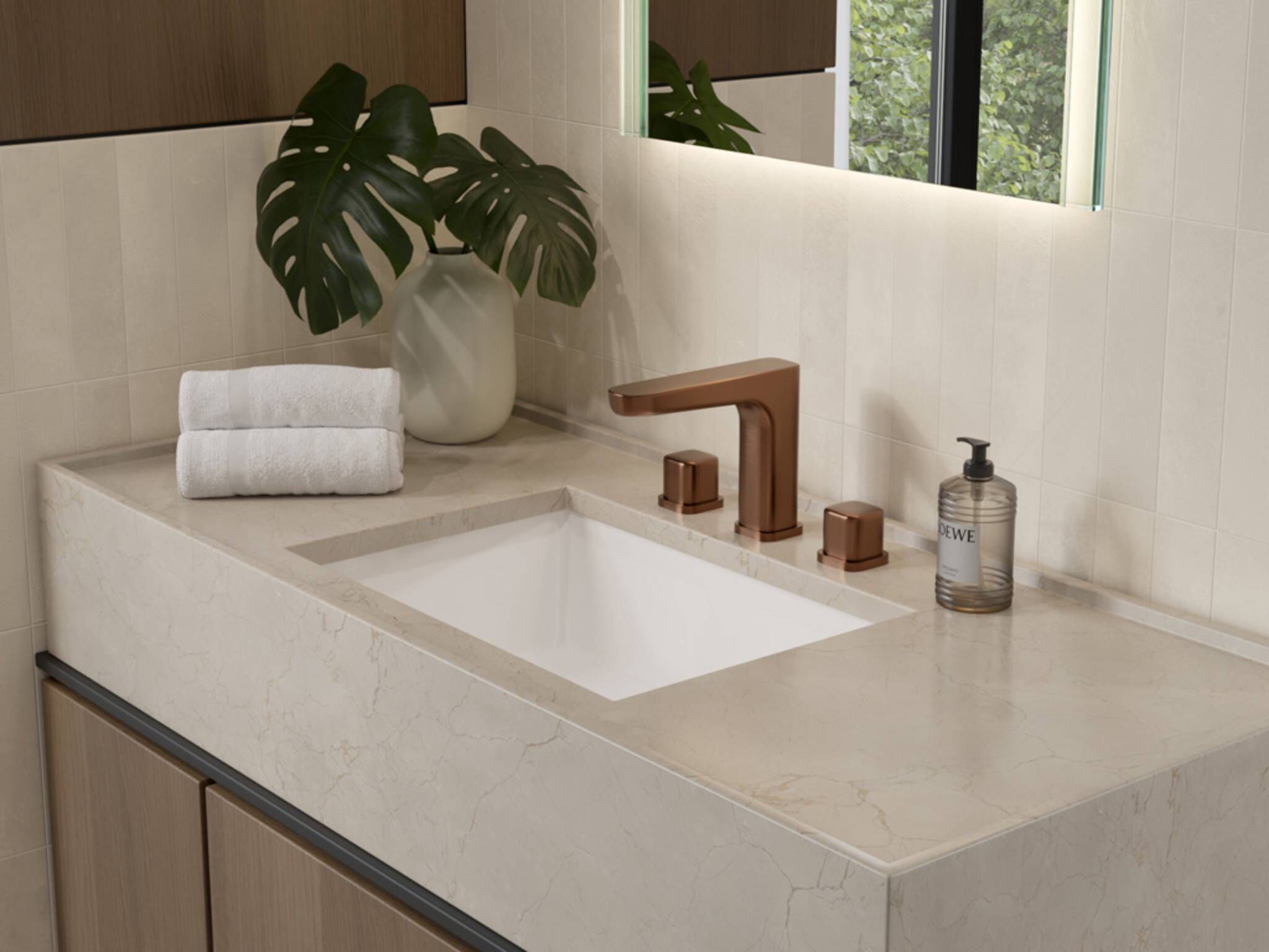 Llave duomando para lavabo l&iacute;nea Duna en bronce,,hi-res image number null