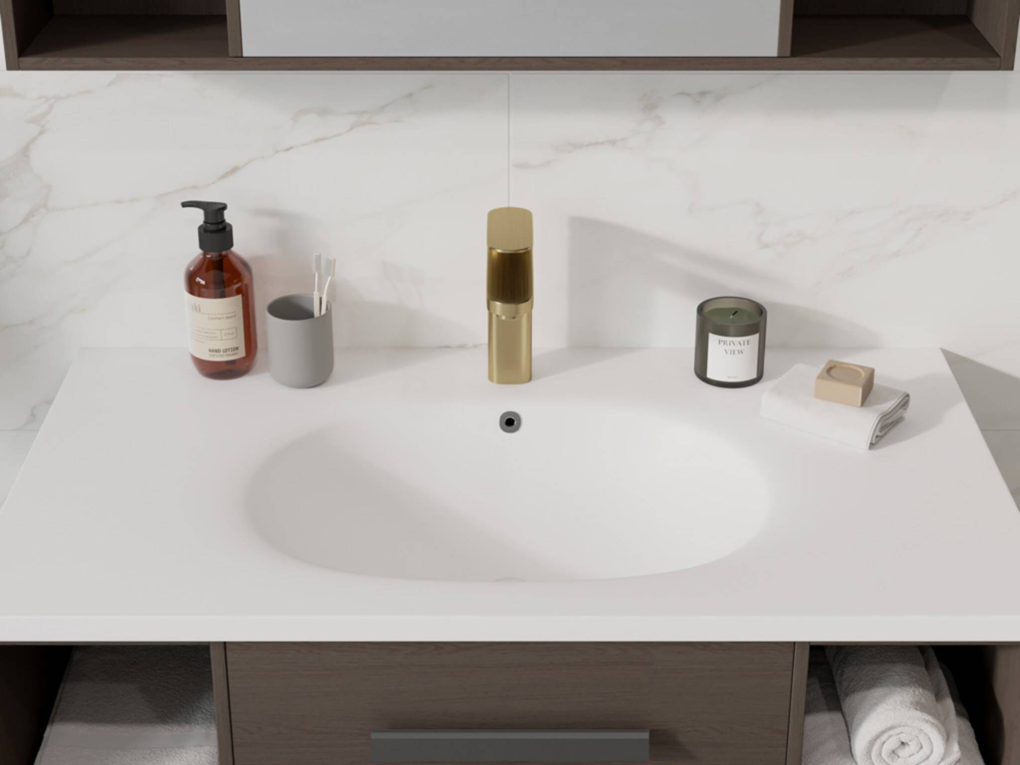 Llave monomando baja para lavabo l&iacute;nea Praga en dorado satinado,,hi-res image number null